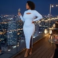 thumbnail image 2 of Agnes Orinda Women's Plus Size Dresses Mock Neck Cut Out Front Slim Bodycon Dress 1X Blue, 2 of 6