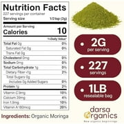 Moringa Powder Organic 1 lb – USDA Certified Moringa Oleifera Leaf Powder, Non-GMO, Gluten-Free, Raw & Pure Moringa Powder for Smoothies, Baking, and Cooking, Premium Organic Superfood