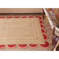 thumbnail image 2 of Natural Scalloped Jute Area Rug Bohemian Scallop Boho Decor Area Handwoven Custom Rugs Decorative Rug Natural Base Braided Woven Rugs (Red, 9x12 ft), 2 of 7