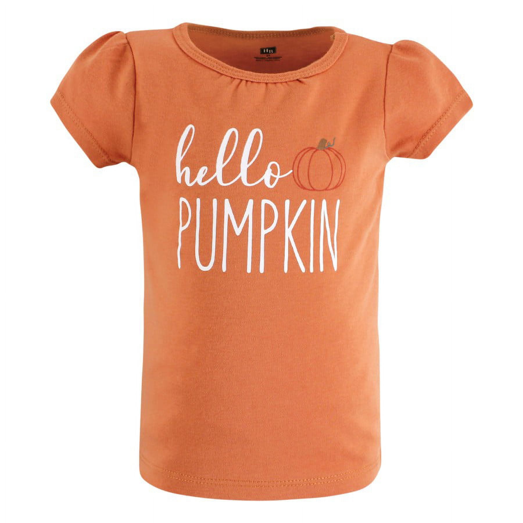 Hudson Baby Infant and Toddler Girl Short Sleeve T-Shirts, Fall Pumpkin Spice, 3 Toddler
