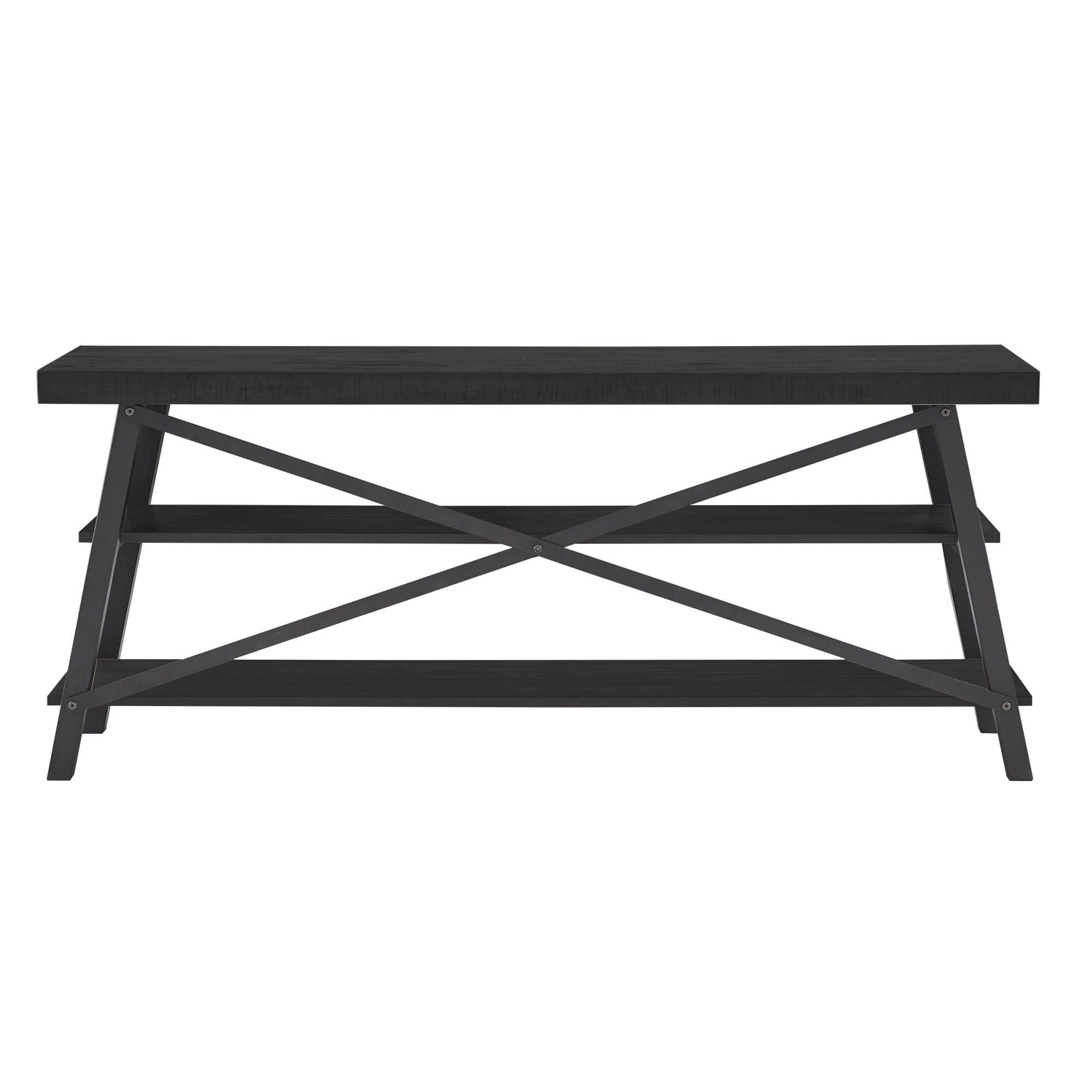 Weston Home Westyn Rustic X-Base Wood and Metal TV Stand for TVs up to 65", Black Finish