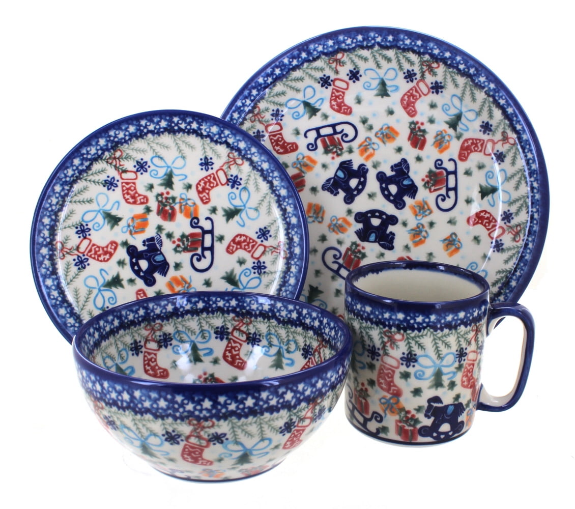 Polish Pottery Christmas Bounty 16 Piece Dinner Set