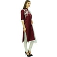 thumbnail image 4 of Atasi Women's Linen Straight Embroidered Maroon Salwar Suit Set Casual Dress-26, 4 of 8
