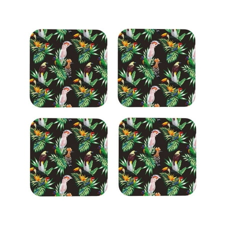 

Leather Coasters with Heat-resistant for Drinks Cartoon Cute Parrot Toucan Bird Cup Coasters Cup Pad Mat for Tabletop Protection Coffee Table Office Desk and Housewarming Gift