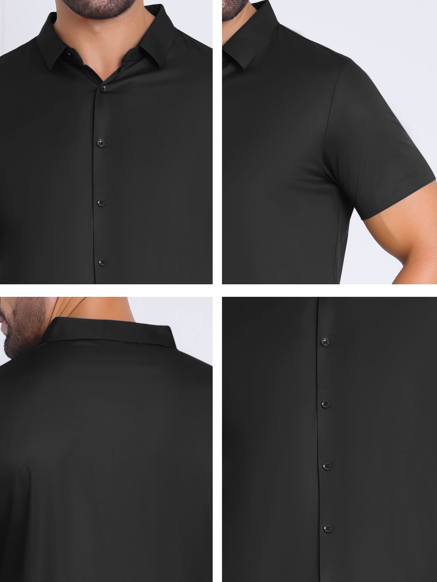 DARING DIVA Men's Button Down Point Collar Short Sleeve Business Dress Shirt 2XL Black
