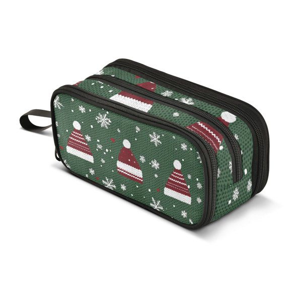 FORMRS Pencil Case with 3 Compartments Zipper Pouch, Elementary School Level and up, Christmas Hats