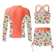 thumbnail image 2 of YONGHS Girls 3 Piece Rash Guard Tankini Set Floral Bikini with Long Sleeve Zip Shirt Swimwear Bathing Suit Orange-B 6, 2 of 7