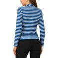 thumbnail image 3 of INSPIRE CHIC Women's Notched Lapel Long Sleeves Button Striped Blazer Blue White S, 3 of 6