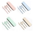 thumbnail image 4 of jesticaly Tableware Set Portable Washable Solid Color Children Flatware Kit Home Preschool Camping Holiday Cutlery Green 1Set, 4 of 6