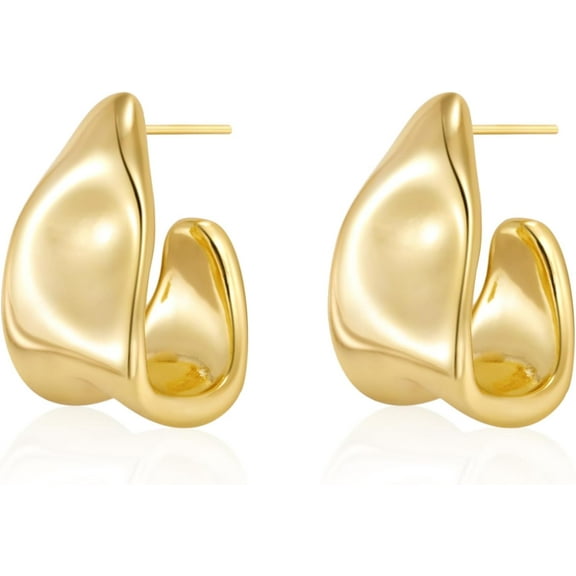 Chunky Gold Stud Earrings for Women 14k Gold Plated Hypoallergenic Earrings Statement Trendy Fashion Gold Jewelry Gifts