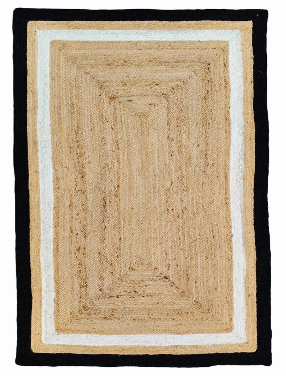 7x11Ft Black White & Natural Jute Area Rug | Handmade | Solid Farmhouse Design | Natural Jute Rug for Living Room | Dining Room | Bedroom | Kitchen | Hallway | Entryway