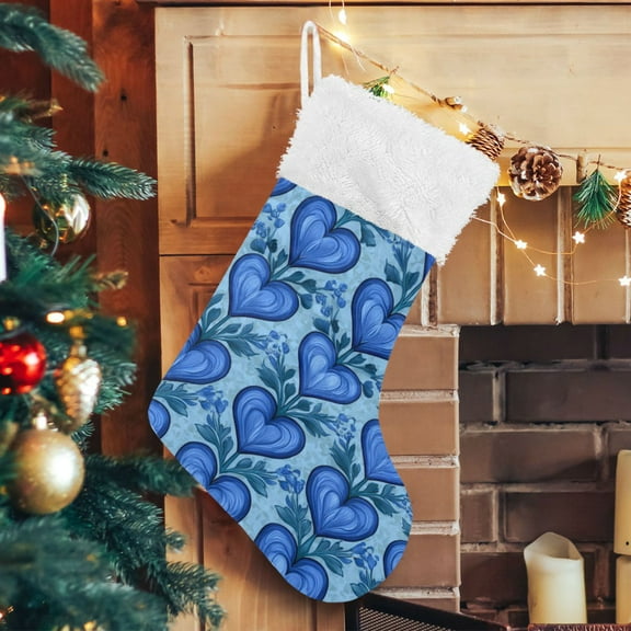 RMDQTR Christmas Stockings for Xmas Gifts - Large Size Festive Holiday Decor for Family Blue Growing Hearts Pattern