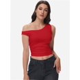thumbnail image 3 of Women One Shoulder Ruched Crop Tank Tops Casual Off The Shoulder Twist Strap Summer Tanks Tops Going Out Crop Shirts, 3 of 6