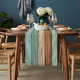 thumbnail image 2 of Farmhouse Teal Blue Brown Table Runner - 72 Inch Long, Kitchen Dining Table Runner Dresser Scarves, Vintage Wooden Striped Farmhouse Decor for Coffee Tables Wedding Party Banquet, 2 of 8