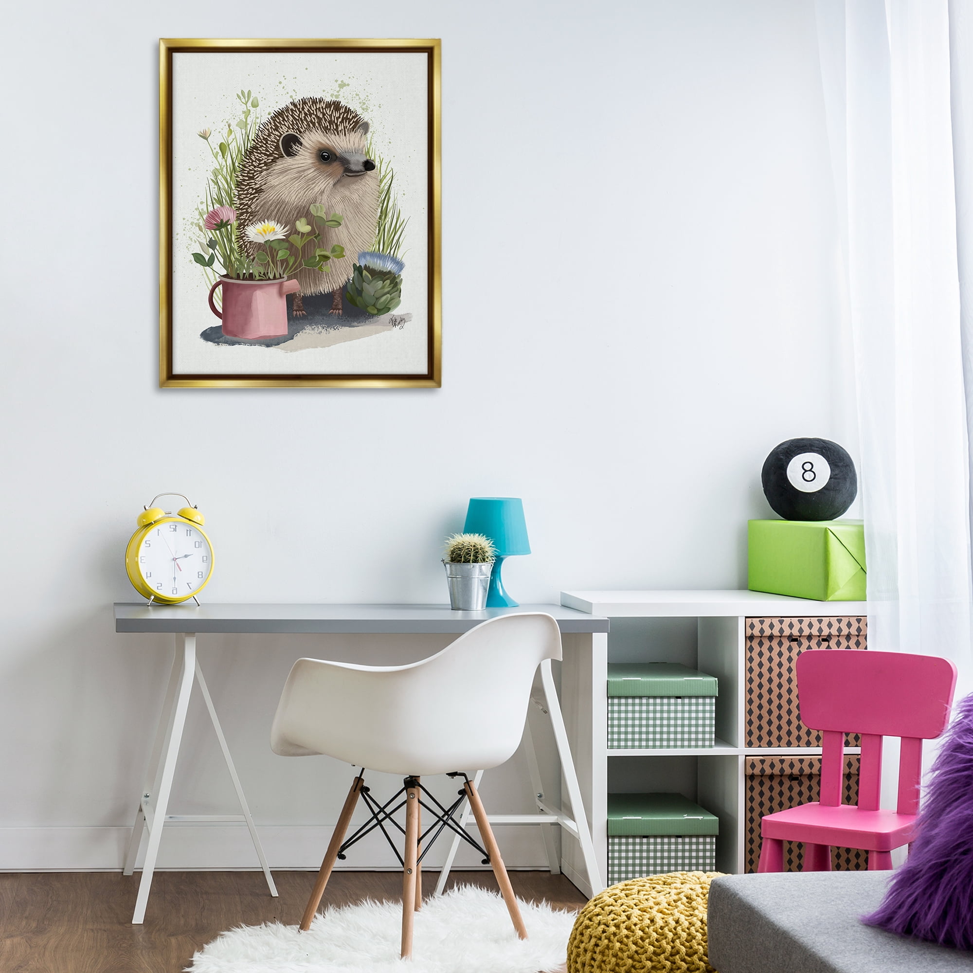 Stupell Industries Hedgehog with Garden Plants Animals & Insects Painting Gold Floater Framed Canvas Art Print Wall Art, 25 x 31