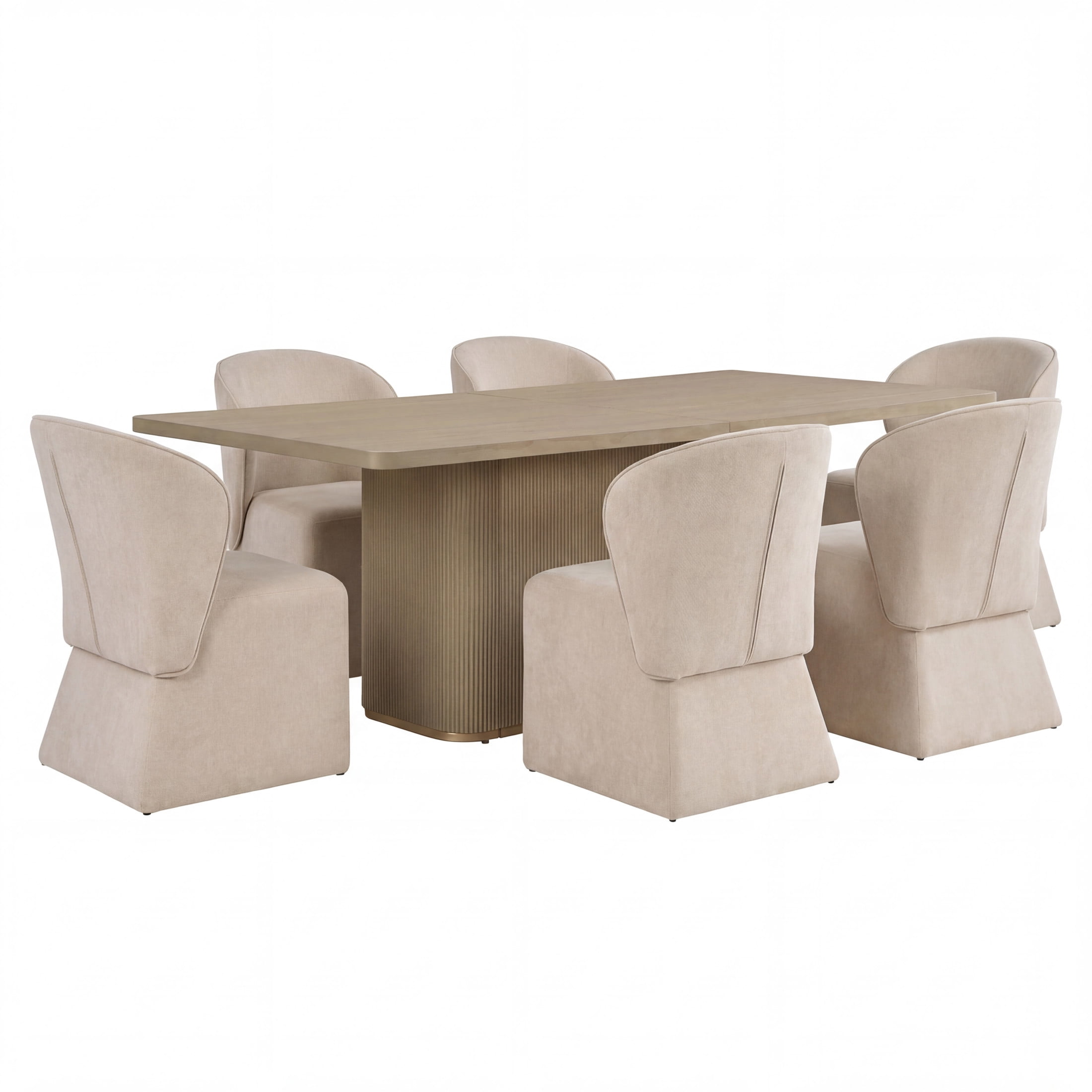 Christopher Knight Home 7-Piece Modern Dining Set, Rectangle Table with Upholstered Chairs, Natural+Beige