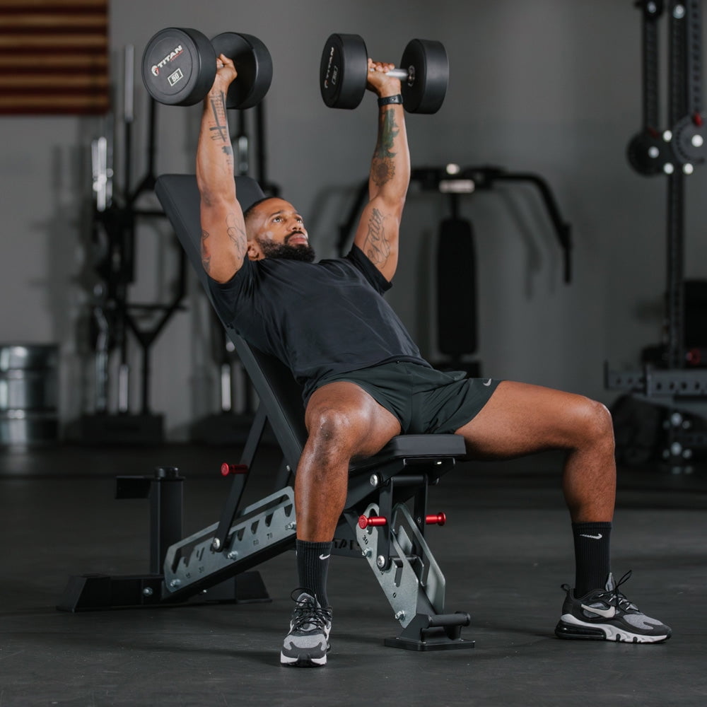 Titan Fitness TITAN Series Single Post Adjustable Bench, Supports 600 LB Incline, 1,000 LB Flat, Versatile Utility Bench for Home Gym Weightlifting Strength Training, 2.5" Thick HeftyGrip Vinyl Pad