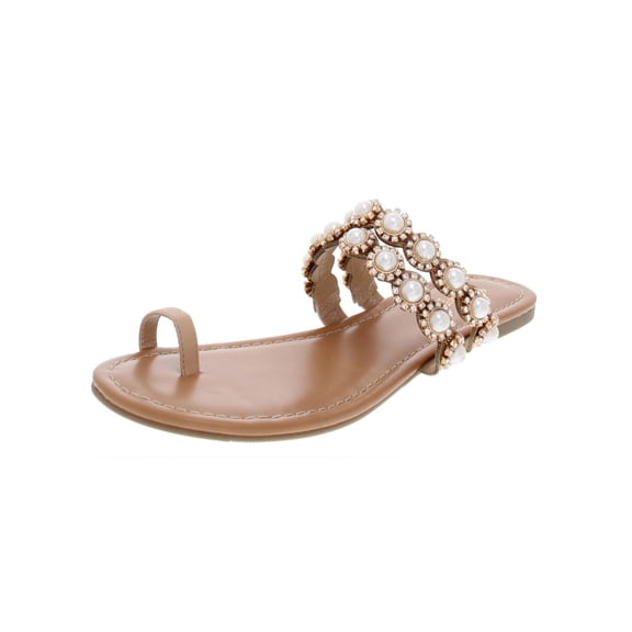 Thalia Sodi Womens Joya Faux Leather Rhinestone Thong Sandals