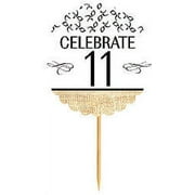 11th Birthday / Anniversary Novelty Burlap Cupcake Decoration Picks -12pack