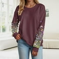 thumbnail image 5 of larppty Womens Fashion Floral Printed Crewneck Long Sleeve Casual Sweatshirt Pullover Tops (Brick Red, L), 5 of 9