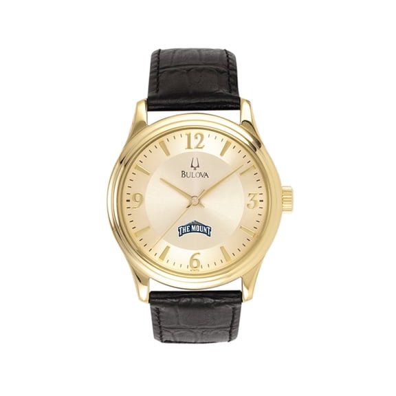Men's Gold Mount St. Mary's Mountaineers Stainless Steel Watch with Leather Band