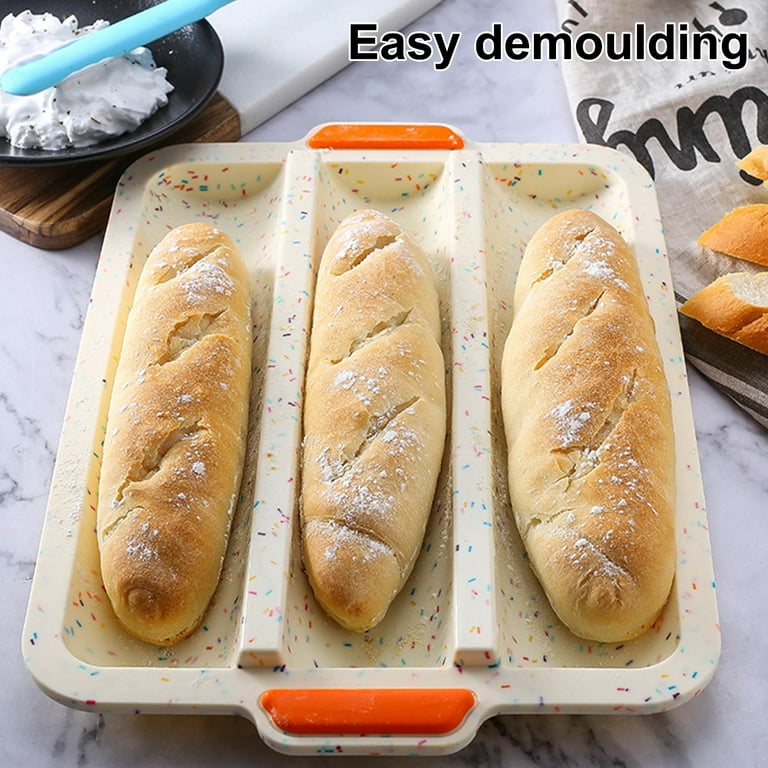 Non-Stick Silicone Baguette Mold Bread Crisping Tray, Loaf Baking Pan, Perfect Bakes French Bread, Breadstick and Rolls with Silicone Brush, Black