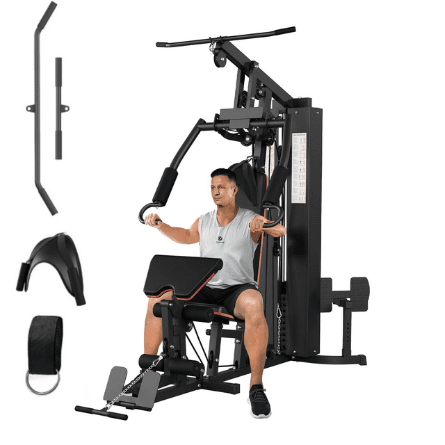 GARVEE Home Gym Station,Multifunctional Full Body Exercise Workout Station with 100LBS Weight Stack,Black