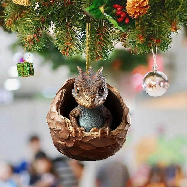 Xihbxyly Colgante de Dinosaurio Navideño, Decoración Acrílica para Coche, Bonita Manualidad Navideña, Adorno para Árbol Festivo, Etiqueta de Regalo Multiusos, Accesorio para Espejo Retrovisor, 1 Unid