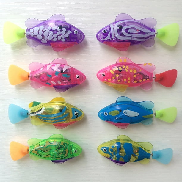 Azssmuk 8pcs Swimming Bath Plastic Fish Toy Gift Interactive Robot Fish Toys For Kids Bath Toys, Activated Swimming In Water With Led Light Multicolor