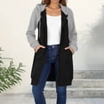 thumbnail image 2 of Womens Solid Color Coat Thickened Fleece Winter Color Matching Casual Zipper Long Sleeve Pocket Hooded Mid-length Sweater, 2 of 8