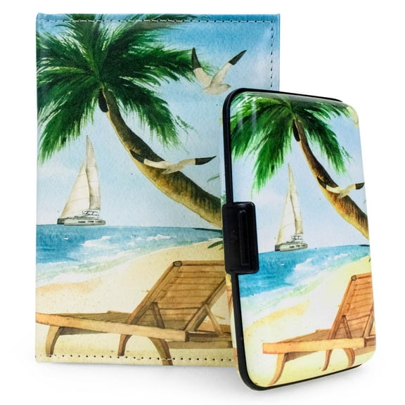 Miami Carryon RFIDWSWTBC 2.3 oz  RFID Protected Wallet & Passport Cover Set  Watercolor Beach