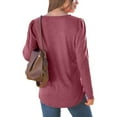 thumbnail image 7 of GaThRRgYP Summer Tops,Womens Tops Dressy Casual,Women's Solid Round-Neck Long Sleeve Fashion Casual Blouse Tops Hot Pink L, 7 of 7