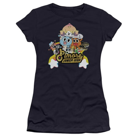Amazing World Of Gumball Elmore Junior High Juniors Premium Bella Shirt (Navy, Medium)