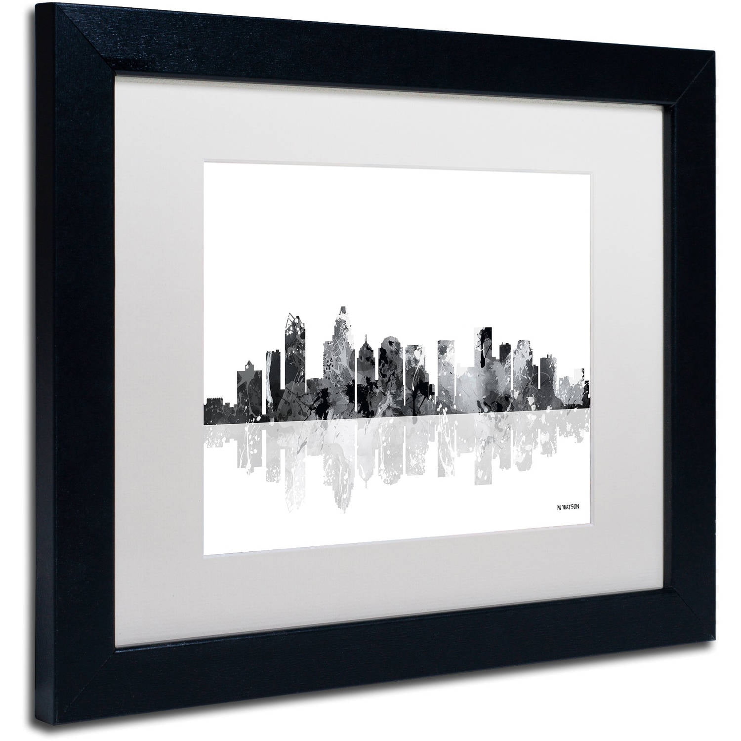 Trademark Fine Art "Charlotte NC Skyline BG-1" Canvas Art by Marlene Watson, White Matte, Black Frame