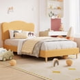 thumbnail image 3 of Forrado yellow tamaño individual marco de cama para para niños con cute bouclé velvet cabecero, no box spring required, easy to assemble y durable, 3 of 7