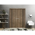 thumbnail image 3 of Solid French Double Doors 84 x 96 inches | Planum 0011 Walnut with Frosted Glass | Wood Solid Panel Frame Trims | Closet Bedroom Sturdy Doors, 3 of 5