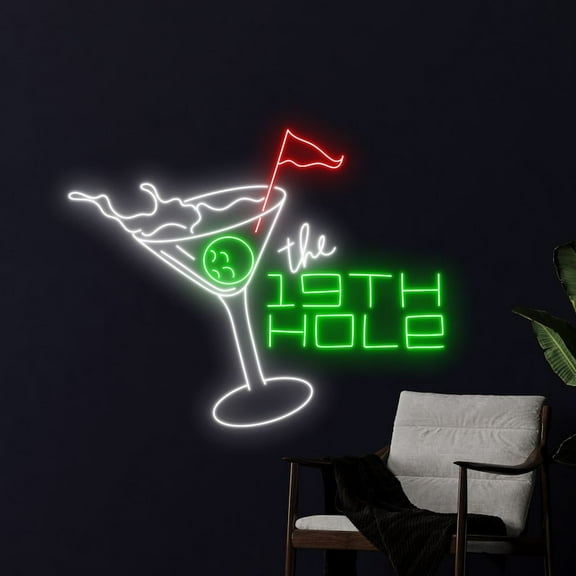 Handmadetneonsign The 19th Hole Golf Neon Sign, Martini Cocktail Wall Art Decor, Cocktail Wall Decor