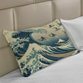 thumbnail image 2 of Ambesonne Ukiyo-e Wave Knitted Quilt Pillowcover, Flying Surfers Asian, 36"x20", Navy Blue Ivory Seafoam, 2 of 2