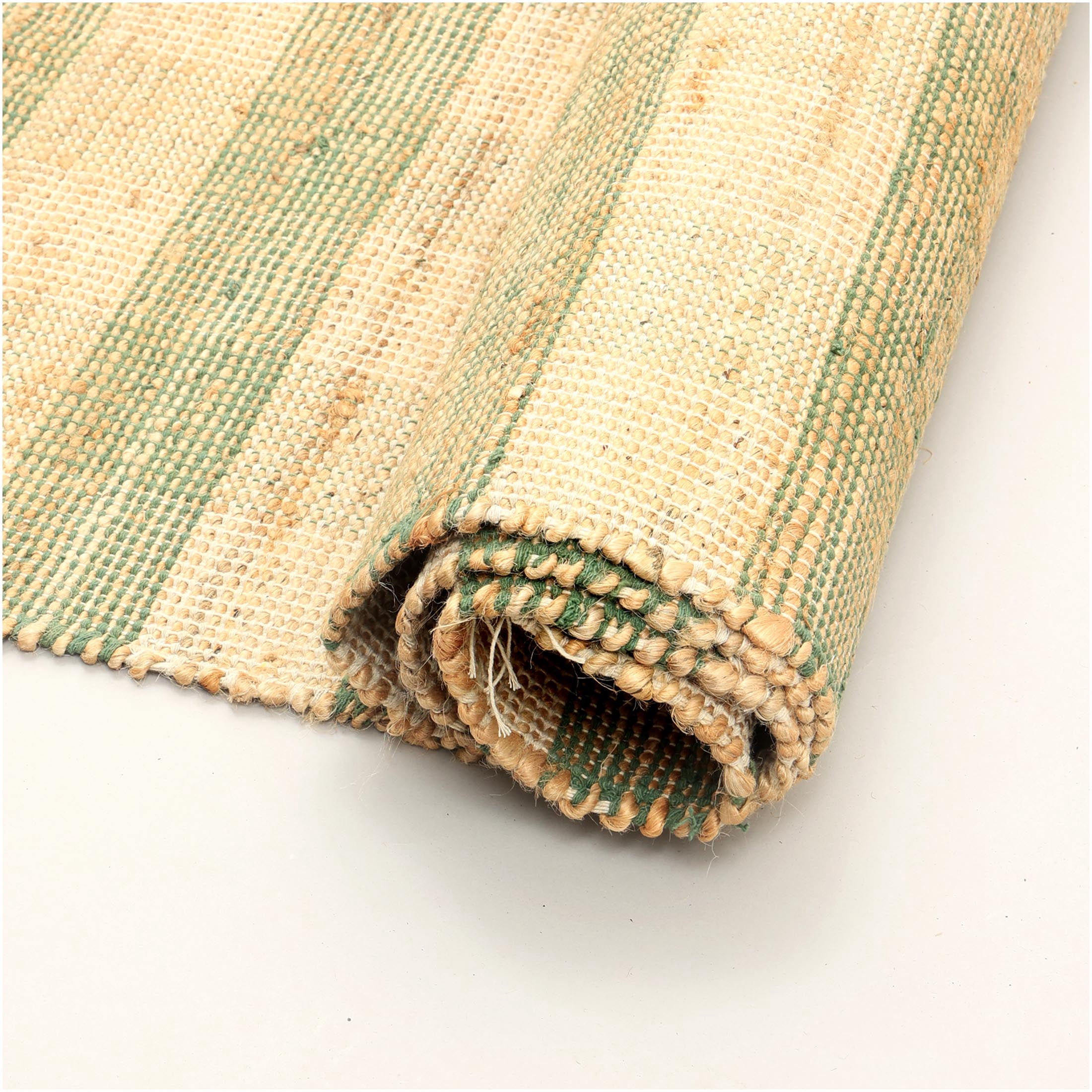 JERFIT 5x7 Ft Plaid Area Rug, Handwoven Natural Jute and Cotton, Dark Brown Green, Eco-Friendly Floor Rug for Living Room, Bedroom, Entryway