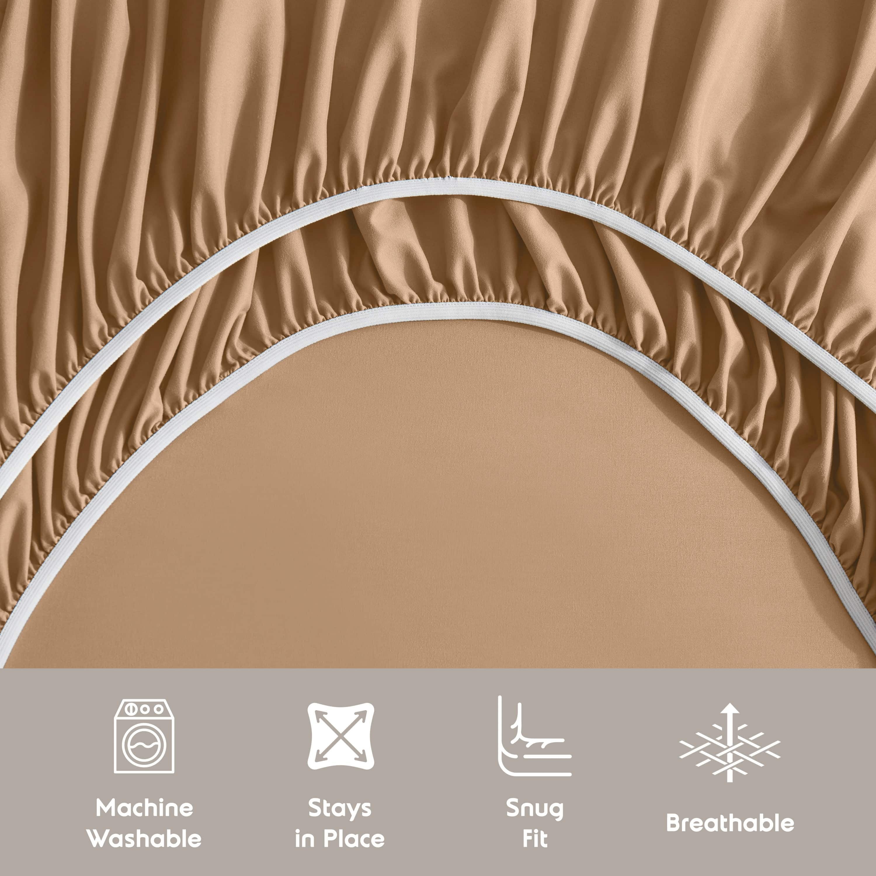 LammaLoe Extra Deep Pocket Split King Sheets set, Fits 18"-24" Mattress, 7 Piece Soft Microfiber Bed Sheet Sets, Mocha Light Brown