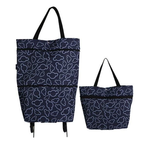 Kearding Compre con facilidad usando una bolsa de compras plegable Amplio espacio y resistente bolsa de compras multifunción Almacenamiento y organización del hogar Mickey Flor Negra