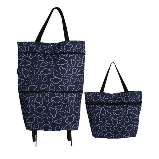 ZheElen Sacs de Courses Pliables Grande Capacité Tous Besoins de Courses Capacité Robuste Sac de Courses Multi-Fonction Fleur Noire Mickey 1Ensemble