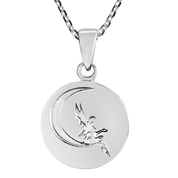 AeraVida Mythical Moon Fairy Round Sterling Silver Magical Pendant Necklace for Female Anniversary