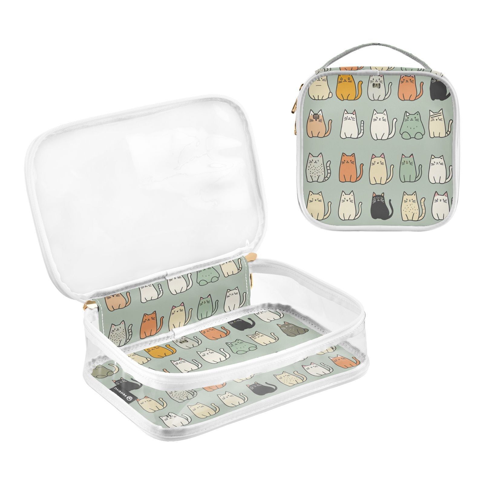 Clear Makeup Bags with Handle Large Opening 2 Pack Set Toiletry Bag Quart Size Bag, for Women Man Traveling Travel Essentials, Toiletries and Other. Cute Cat Sketch