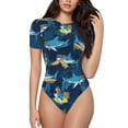 thumbnail image 2 of Goofa Cartoon Surfer Sharks Printed Women Rash Guard Short Sleeve,Tummy control Swimsuit Surfing Swimsuit Bathing Suit One Piece Swimsuit UPF 50-Small, 2 of 9