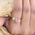 thumbnail image 6 of SHEKHAWATJEWELS 6 mm/ 0.75 Round Shape Pink Sapphire Engagement Ring Cluster Opal Emerald Ring For Women Yellow Gold Plated Silver Anniversary Gift For Her, 6 of 7