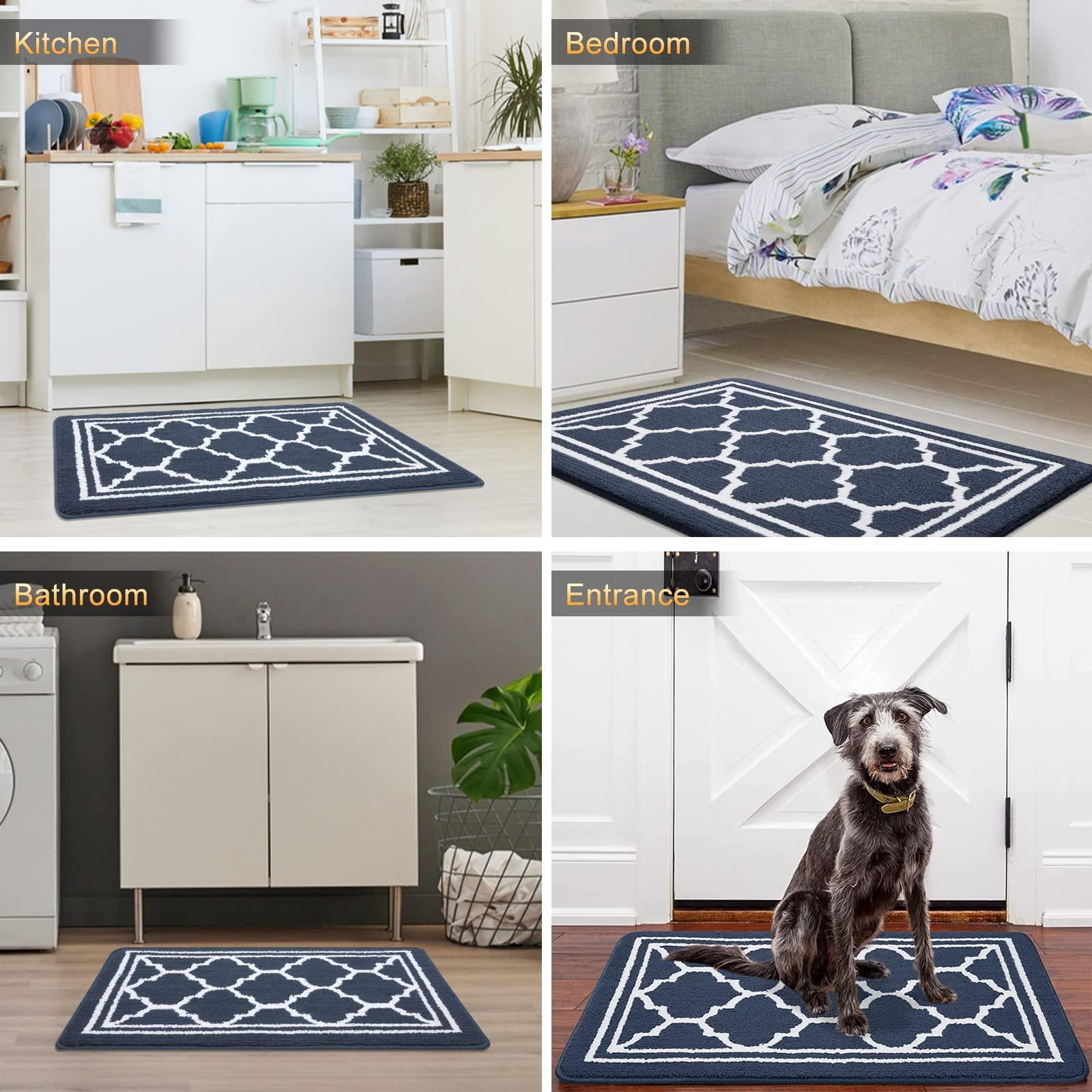 Buganda Door Mats Indoor, 17"×30", Water Absorbent Low Profile Anti-Slip Front Door Mat, Door Rugs for Entrance, Navy Blue