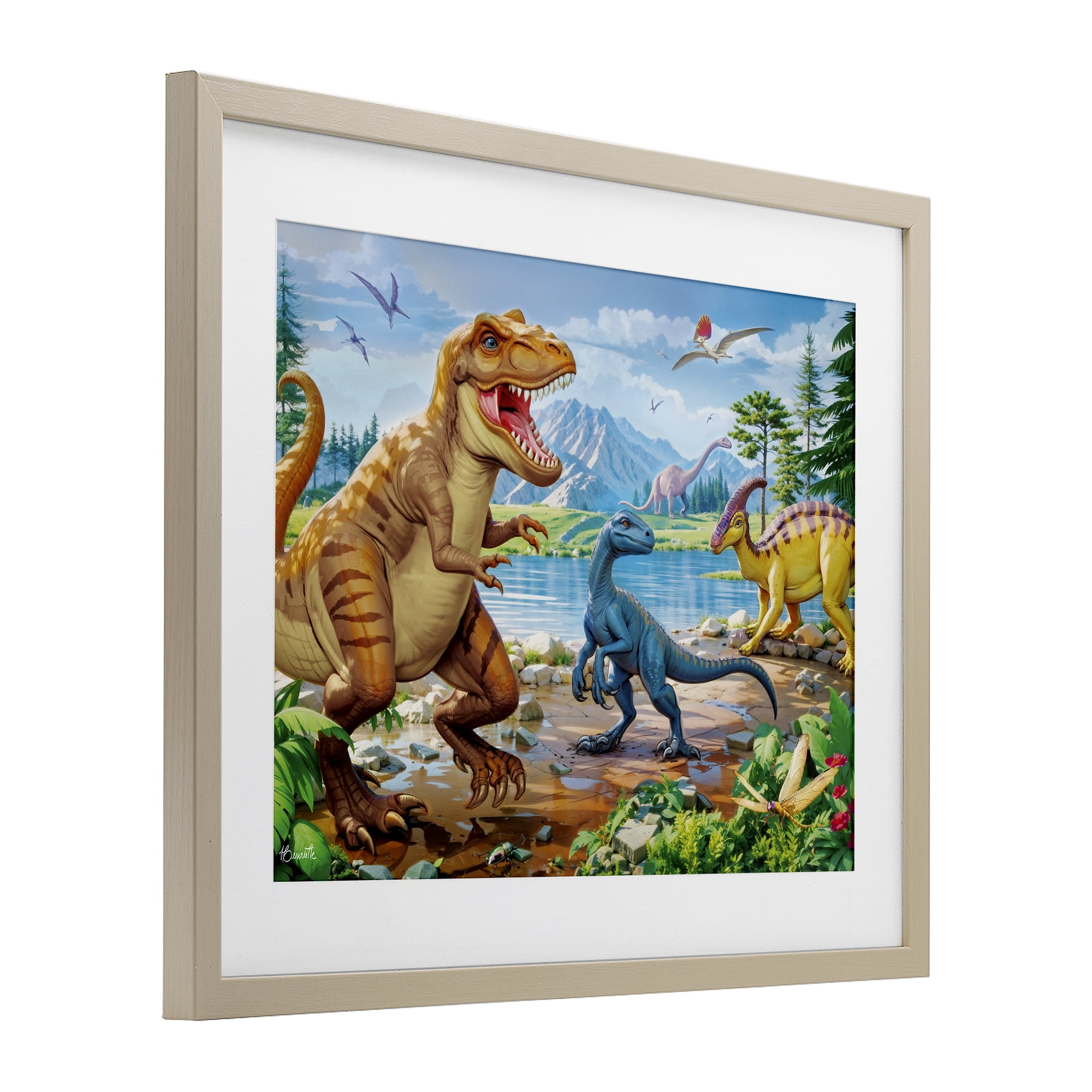 Stupell Industries Lush Jurassic Lakeside Birch Framed Print Under Glass, design by Henriette Chinaglia