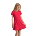 thumbnail image 2 of CPNG Girls Soft Knit Dress Round Neck Short Sleeve A Line Ruffled Dress Summer Casual Dress Homewear Dress Sleepwear Dress(Red,11-12 Years), 2 of 9