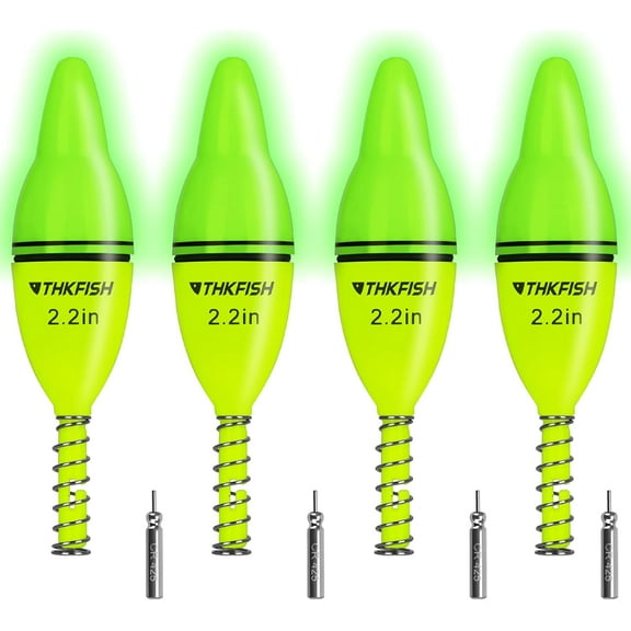 THKFISH 4PCS LED Lighted Fishing Bobbers Fishing Floats for Night, Spring Bobber Float Saltwater Freshwater Lighted Floats Glow for Crappie Walleye Catfish